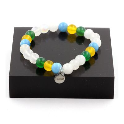 Moonstone Bead Bracelet + Yellow Agate + Green Agate + Made In France.