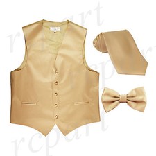New Men's Solid Tuxedo Vest Waistcoat Necktie  Bowtie Set Party Formal Beige