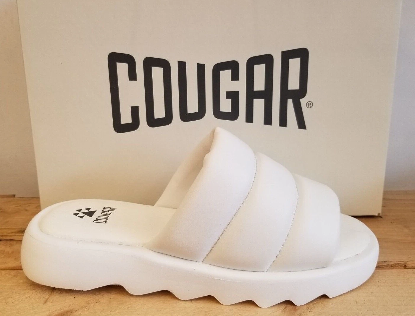 PUMA Sandali donna Cougar Julep in pelle bianca con slide nuovi con scatola