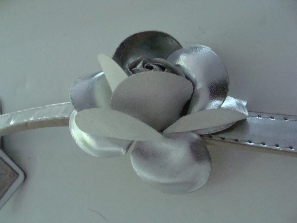 NIP Lazybonezz Silver Faux Leather Buckle Dog Pet Collar Flower Small 10-14” - Image 3 of 4