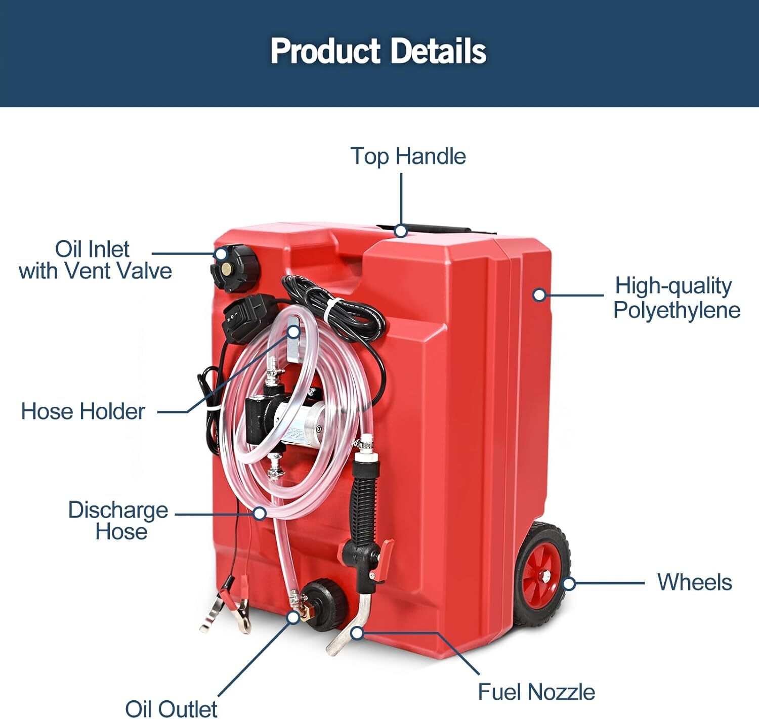 Portable Fuel Caddy Tank Red w/ 12V DC Electric Fuel Oil Transfer Pump 13 Gallon