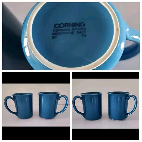 Vtg Corning Cornflower Blue Set of 4 Coffee Mugs USA Made Iconic Cups Retro 