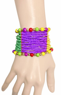 2'' Wide Ethnic Tribal Boho Vivid Bright Colors Seed Beads Stretchable Bracelet 