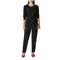 Karen Millen - Long Sleeve Jumpsuit with Oversized Pockets - Black - Size 8