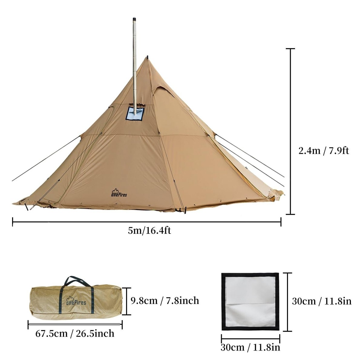 Hot Tent with Stove Jack Onefires Large Teepee Tent for Family Camping 4-8  Pe... | eBay
