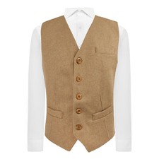 Luxury Coffee Brown Woven Wool Waistcoat, Tweed