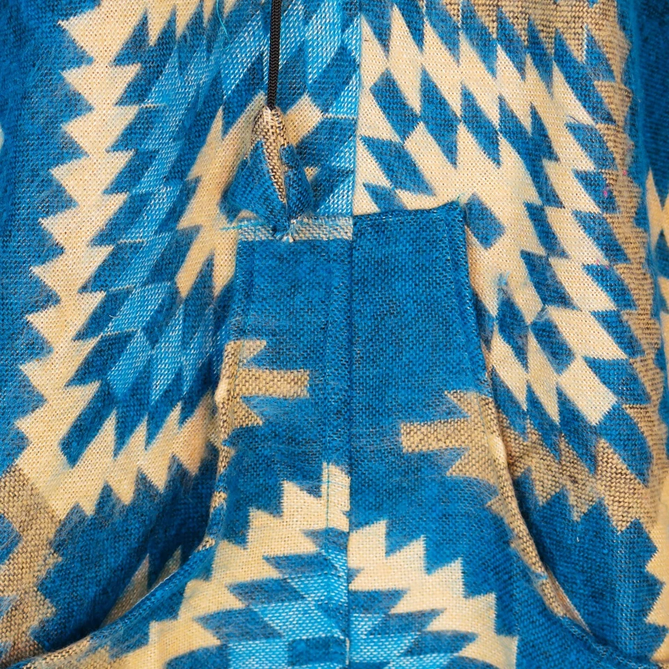 Poncho|2 Botones| Capucha con Cordón+Bolsillo|Boho|Azteca|Mezcla de Lana Yak|1 Talla| Aqua Foto 4 de 4