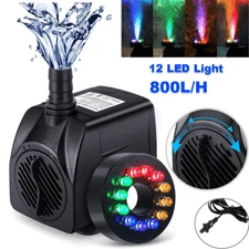 Submersible Water Pump with 12 LED 16W Lights for Fountain Pool Garden Pond Tank