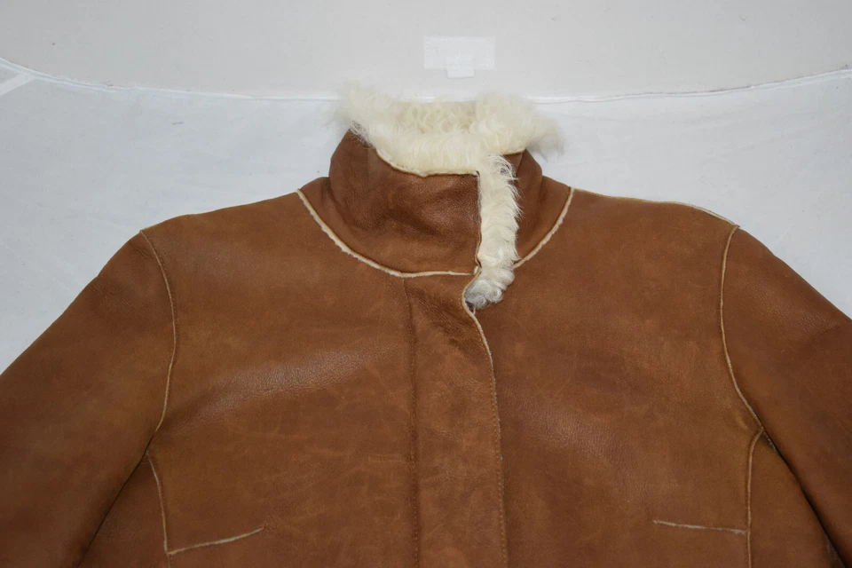 Burberry Brown Leather Zip Sheepskin Shearling Jacket Trench Coat Womens UK8 US6 - Image 3 of 4