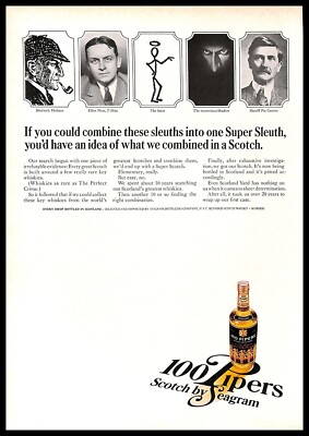 1966 Seagram 100 Pipers Scotch Vintage PRINT AD Super Sleuth Rare Whiskies Blend