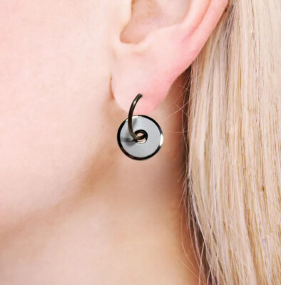 ACME Studio  Black Square White Circle  Enamel Earrings By ADRIAN OLABUENAGA NEW