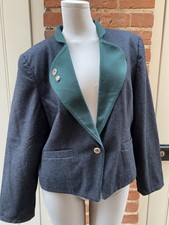 Vintage Charcoal Grey Green Wool Fitted Jacket 14 Dirndl Trachten