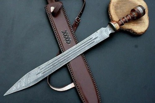 Espada Gladius romana, espada de acero Damasco hecha a mano con mango de palo de rosa, - Imagen 5 de 5
