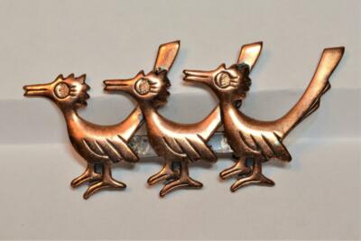 Vintage Signierte Kupferglocke Coppertone Straßenläufer Vögel Form Pin Brosche