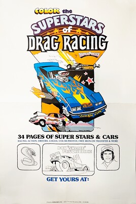 VRHTF NHRA VTG 17'' X 26'' POSTER ADVERTISING COLOR THE SUPERSTARS OF DRAG RACING