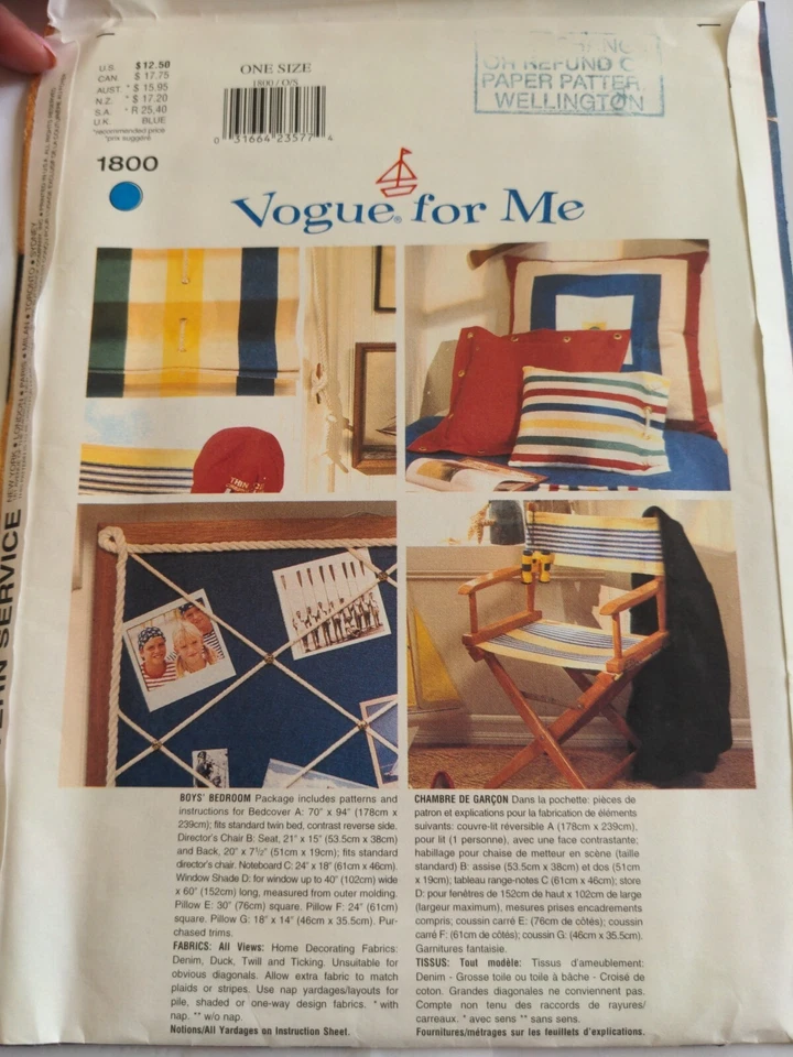 Vogue For Me 1800 Sewing Pattern Bedroom Furnishings Cushions Blind WAVERLY - Image 2 of 2