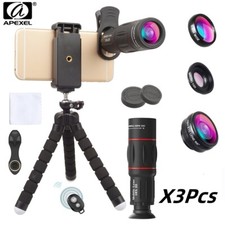 APEXEL 3Pcs 4in1 Phone Camera Lens Kit 18x Zoom Telephoto Wide Angle Macro Lens