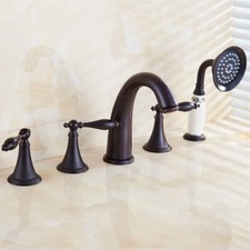 Oil Rubbed Bronze 5 Hole Bathroom Roman Tub Bath Faucet with Handshower