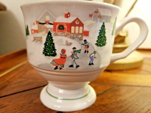 Rare SANGO "SILENT NIGHT" Christmas Footed Coffee/Tea/Eggnog Cups Set of Two (2) - Picture 3 of 11