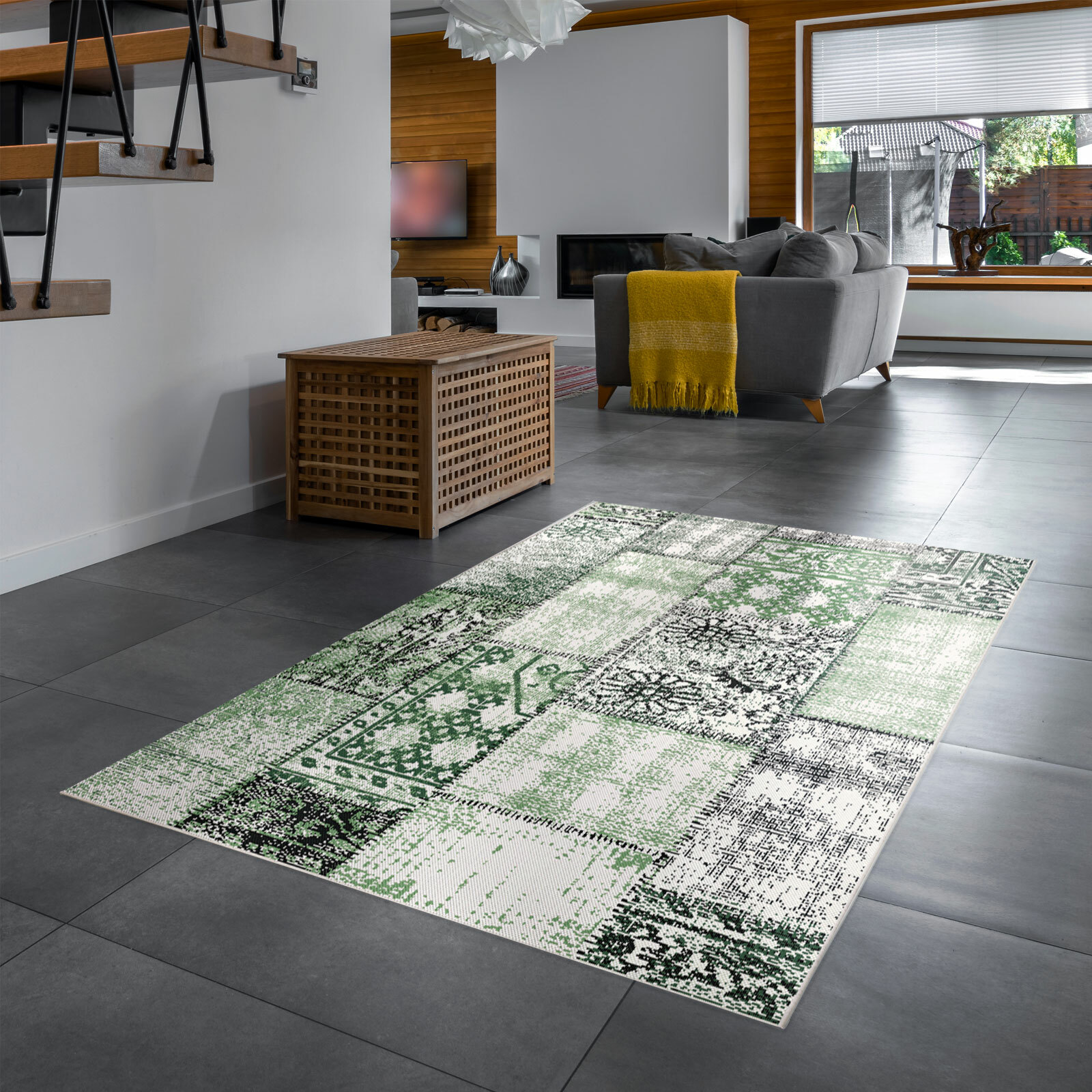 Newport Teppich Vintage Grün - Wetterfester In/Outdoor Teppich Für Balkon & Garten