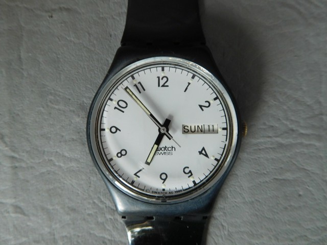 Swatch Homme Femme Noir Silicone Bracelet Plastique Boitier Montre Suob713 For Sale Online Ebay