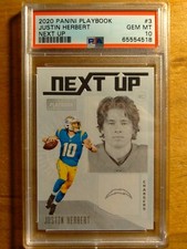 JUSTIN HERBERT 2020 PLAYBOOK NEXT UP ROOKIE RC #3 PSA 10 GEM MINT CHARGERS [
