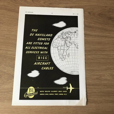SAIR18 MAGAZIN WERBUNG 11X8 BICC KABEL AUF DE HAVILLAND COMET