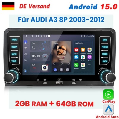 2+64GB Carplay Android 15 Autoradio GPS Navi USB Type-C Für AUDI A3 8P 2003-2012