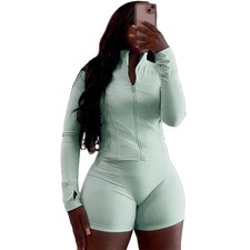 Womens 2 Piece Outfits Lounge Sweatsuit Set Long Sleeve Zipper Crop Jacket an...