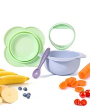 2in1 Baby Food Mash and Serve Bowl Built-in Grinder Spoon Lid and Non-Slip Base