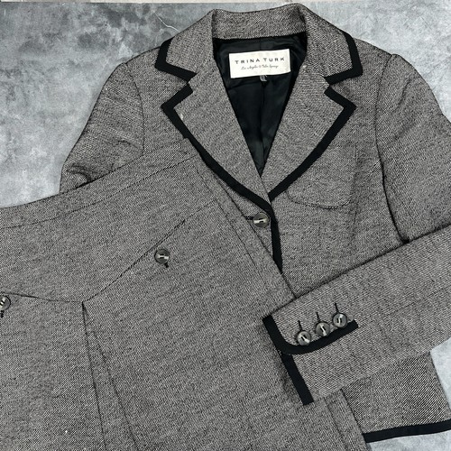Trina Turk 2 piece blazer suit and skirt Women 6 Clueless 80s 90s Tweed Flaws - Picture 1 of 23