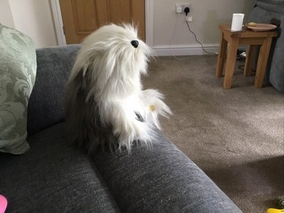 Vintage Gemmy singender Rama Lama Ding Dong alter englischer Schäferhund funktioniert 10 Zoll