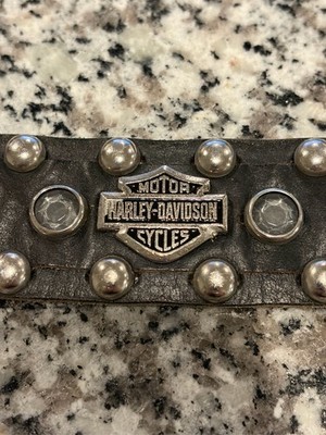 Harley-Davidson Women's Black Leather Rhinestone Studded Belt size 30