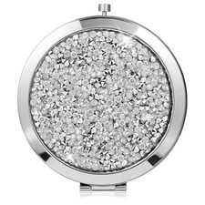 Rhinestone Compact Mirror Double-Sided Round Pocket Makeup Mirror for Women