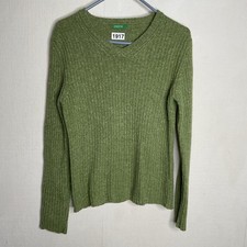 Made In Italy Of Benetton Sweater Women  s Size L Green Wool Silk Knit Pullover