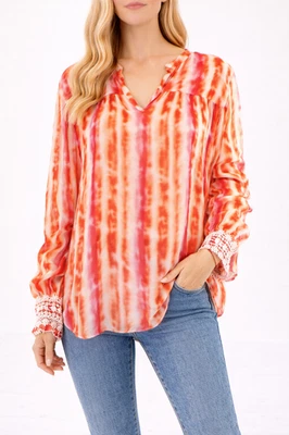 Bluse M L Narli Rot Weiß Damen Tunika Hemd Shirt Viskose Transparent Neu - Bild 1 von 4