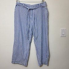 Vineyard Vines Linen Blend Crop Pants Women  s Size 16 Nautical Striped
