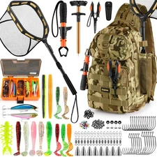 PLUSINNO Fishing Backpack Large, with fishing net (orange) 