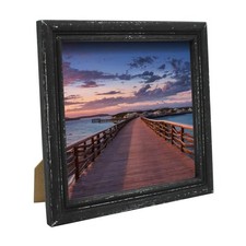 CVHOMEDECO. 8x8 Solid Wood Picture Frame, HD Glass, Rustic Antique Black