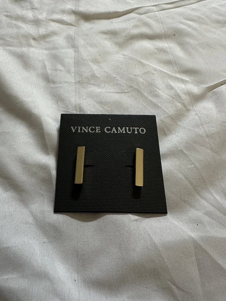 Pendientes Vince Camuto 7/8" Barra Rectangular Cierre Empujar Tono Plata Brillante Nuevos Foto 2 de 3