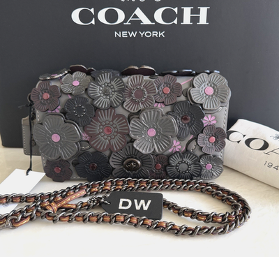 NWT COACH 1941 HEATHER GREY/MULTI TEA ROSE APPLIQUÉ DINKY 38197 | eBay