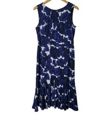 Talbots Dress Petites Sleeveless Lined Overlay Fit & Flare Blue Floral Women 8P 
