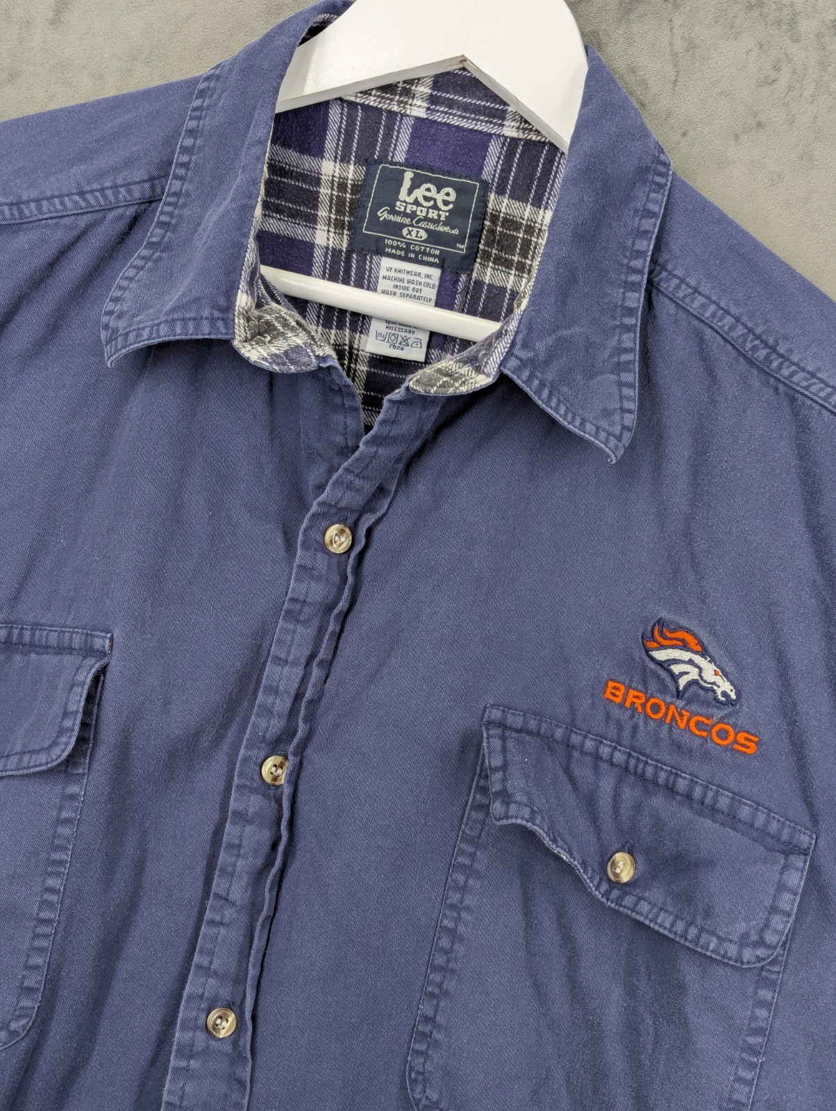 Lee Sport Denver Broncos Shirt Jacket XL Relaxed Fit Plaid Blanket Lined Vintage image 2