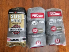 Steel Wool 12 pad Super Fine Grade #0000 Rhodes American & Hyper Tough 3 Pks