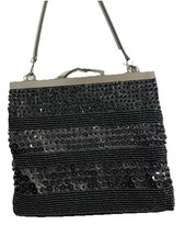 Loft Crossbody Formal Evening Bag Black Sequin Silk Gunmetal Strap Purse