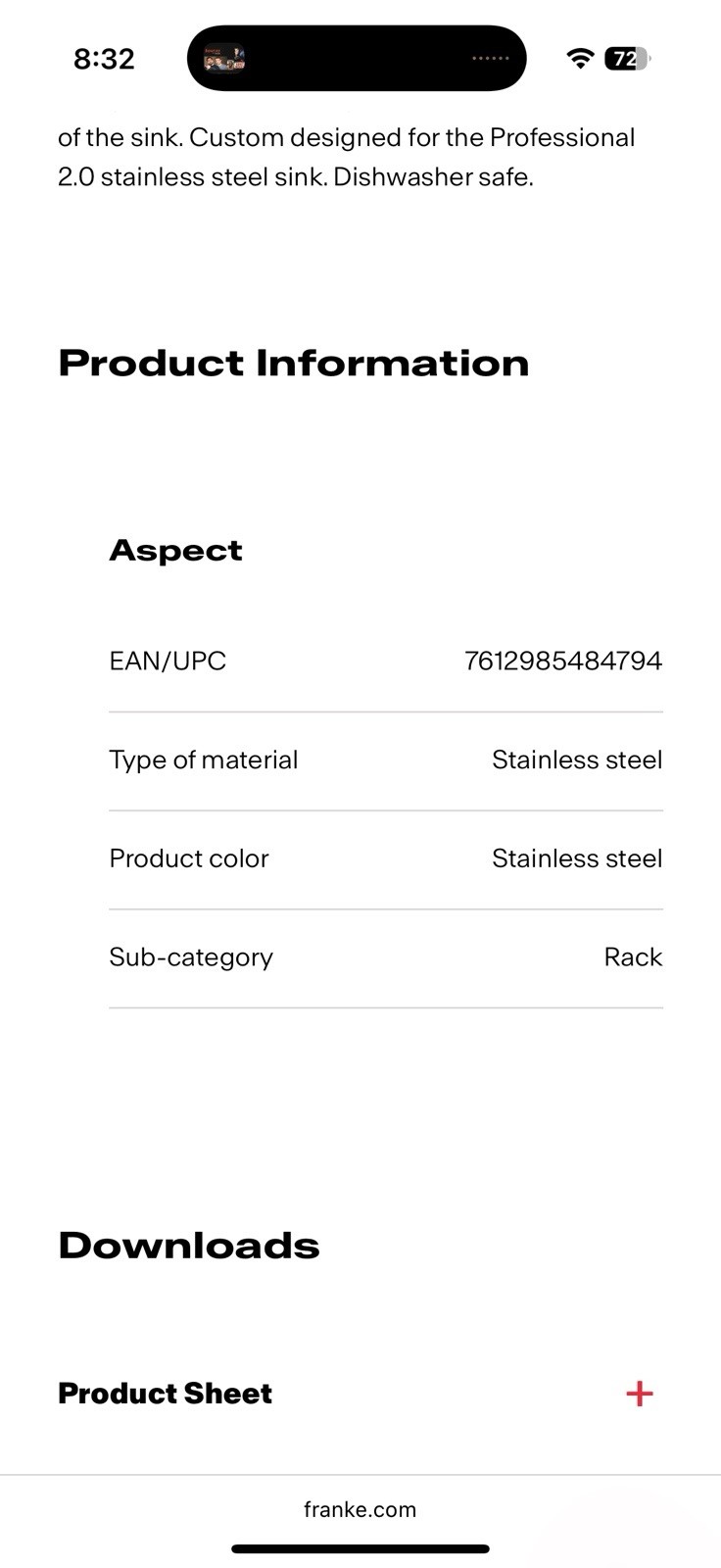 FRANKE  PS2-33-36S Stainless Bottom Grid For Professional 2.0 PS2X110-33 Sink