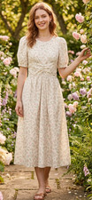 Apsuae Dress Size 6 Midi Floral Pleated Lined Fit & Flare Party Travel Work