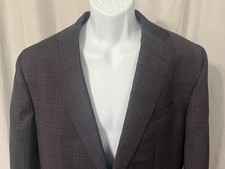    Jack Victor Elite Men's Wool Sports Coat Blazer 42L Brown Blue Plaid   
