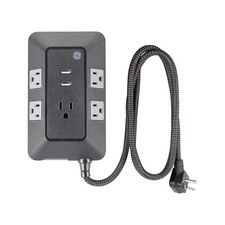 GE 5-Outlet Surge Protector Power Strip USB Hub 3Ft Braided Cord Black