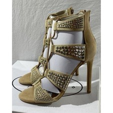 Steve Madden Beige Studded Gladiator Stiletto Heels Womens 6 Strappy Sandals